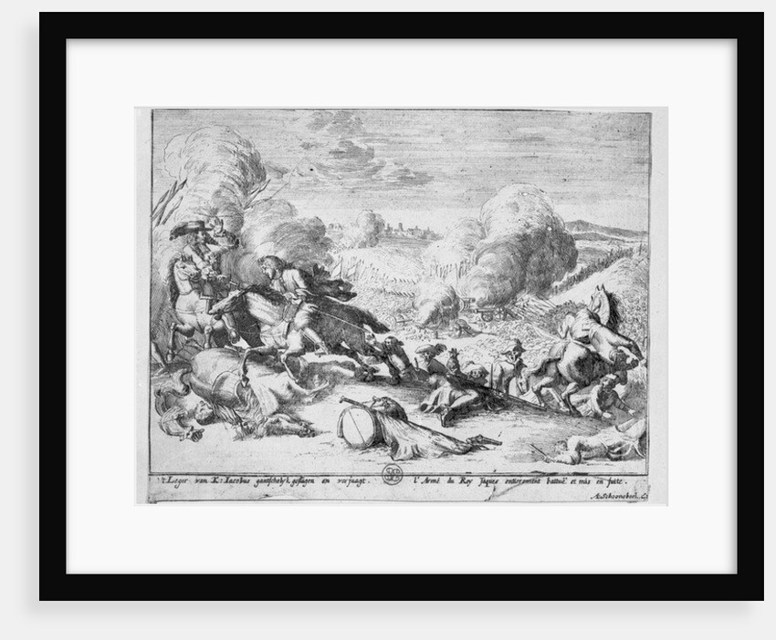 King James's troops are defeated at the Battle of the Boyne and flee, 1690 by Adriaan Schoonebeek