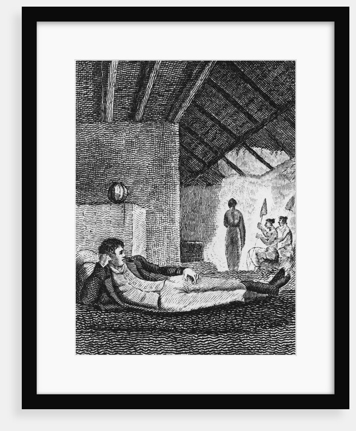 Park resting in a native hut during his travels, 1816 by Mungo Park (after)