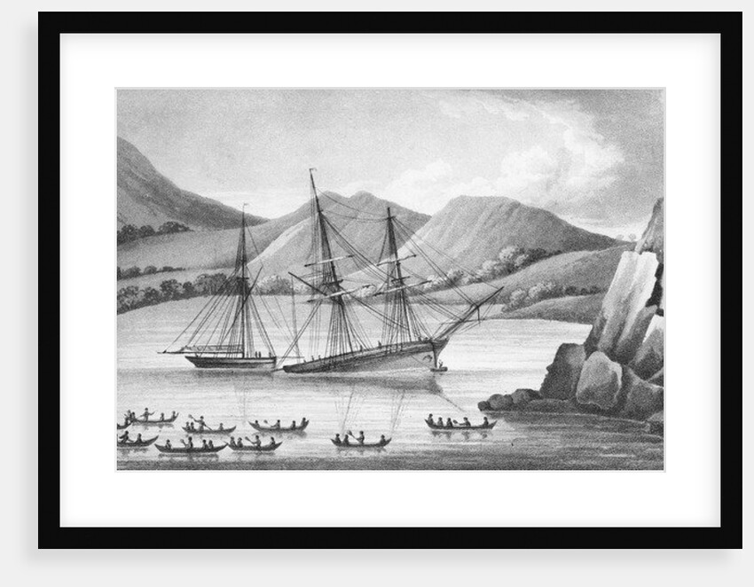Brig Jane and Cutter Beaufoy passing through a chain of Ice Islands, 1826 by Weddell Weddell