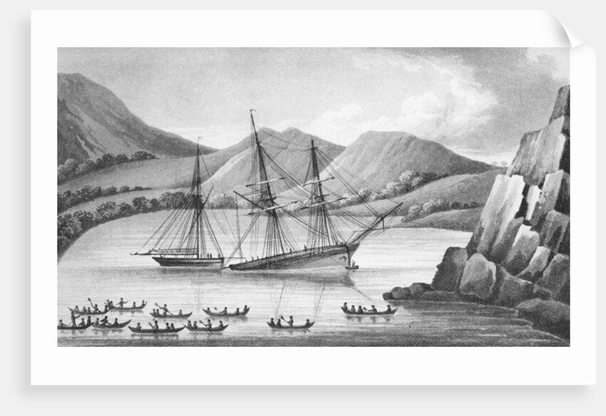 Brig Jane and Cutter Beaufoy passing through a chain of Ice Islands, 1826 by Weddell Weddell