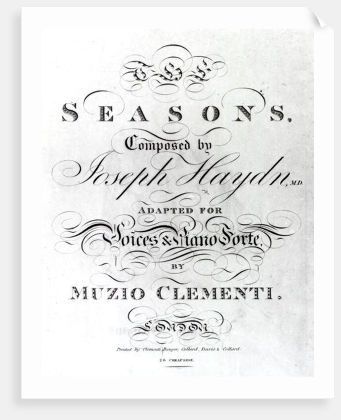 Cover of the score sheet of 'Seasons' by Joseph Haydn by English School