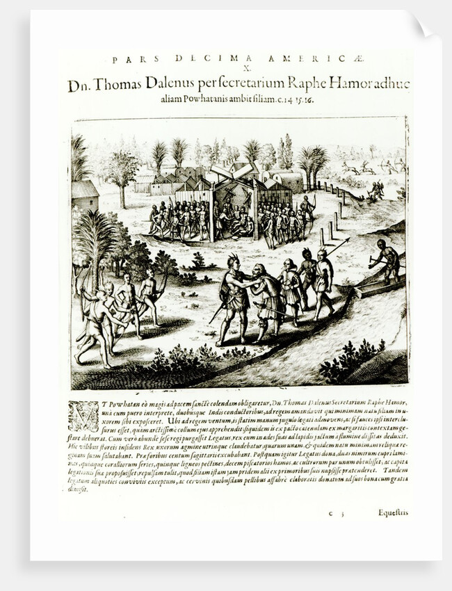 Ralph Hamor visits Powhatan, 1619 by Theodor de Bry