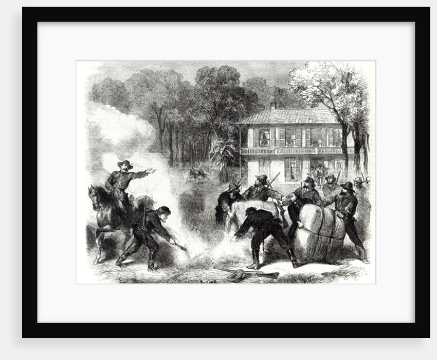 Confederate cotton burners near Memphis surprised by Federal scouts during the American Civil War, 1862 by Frank Vizetelly