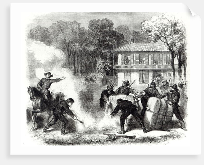 Confederate cotton burners near Memphis surprised by Federal scouts during the American Civil War, 1862 by Frank Vizetelly