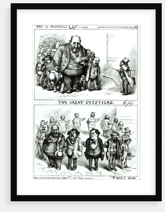 Cartoons featuring William Marcy 'Boss' Tweed, James Ingersoll and George Miller by Thomas Nast
