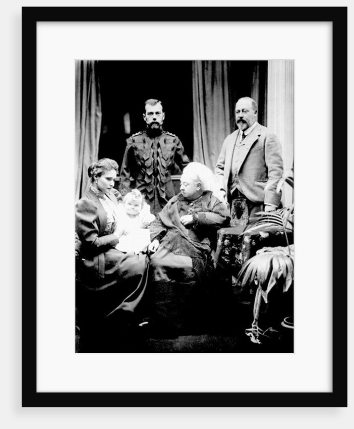 Queen Victoria, Tsar Nicholas II, Tsarina Alexandra Fyodorovna, her daughter Olga Nikolaevna and Albert, Prince of Wales by English Photographer
