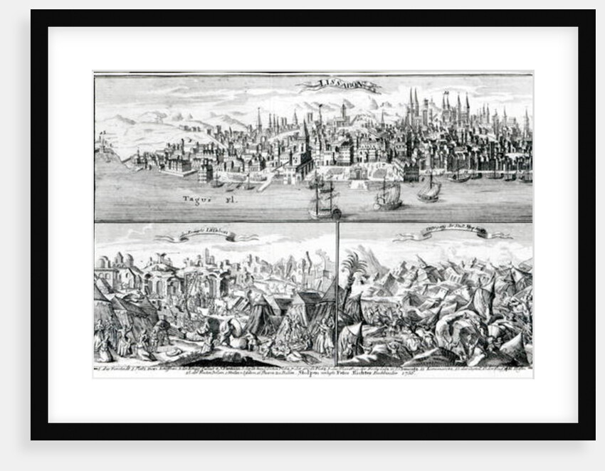 The city of Lisbon before, during and after the Earthquake of 1755 by German School