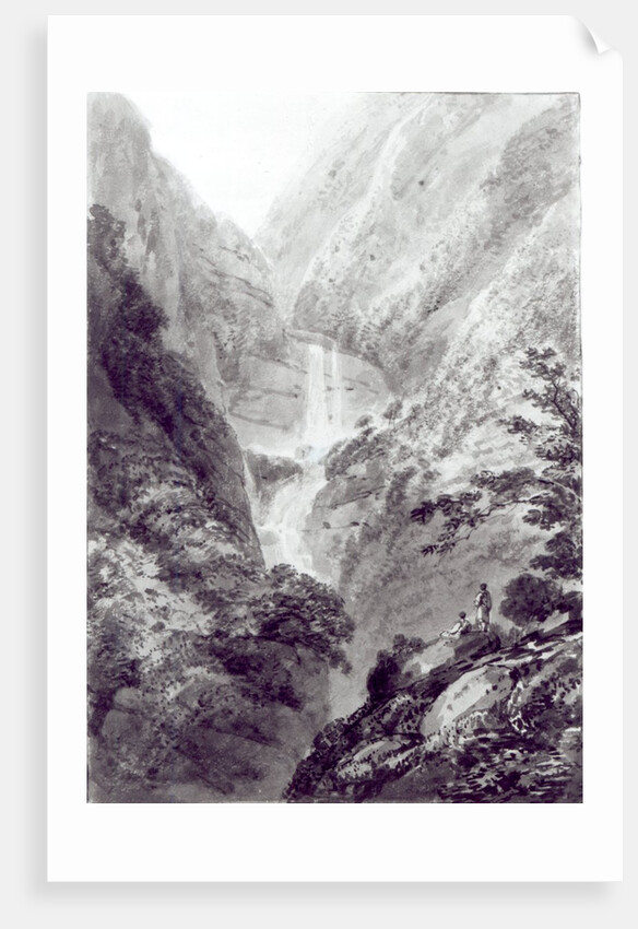 The Cascade of Minzapeezo, watercolour by Samuel Davies after an engraving, c.1800 by James Basire