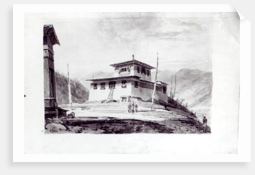 The Residence of Lam Glassa-too, watercolour by Samuel Davies after an engraving by James Basire