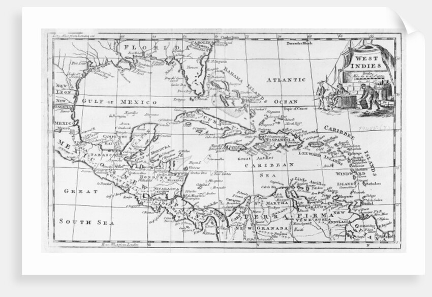 Map of the West Indies, Florida and South America by English School