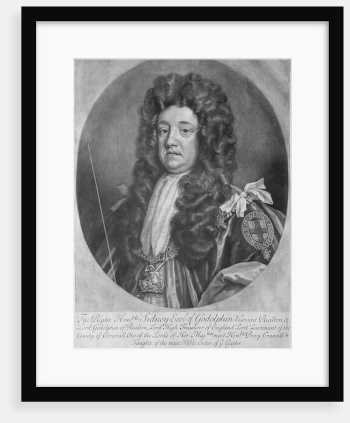 Portrait of Sidney Godolphin 1st Earl of Godolphin engraved and published by John Smith 1707 by Godfrey Kneller