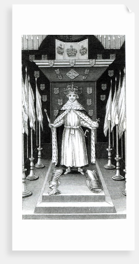 Oliver Cromwell standing in state; by English School