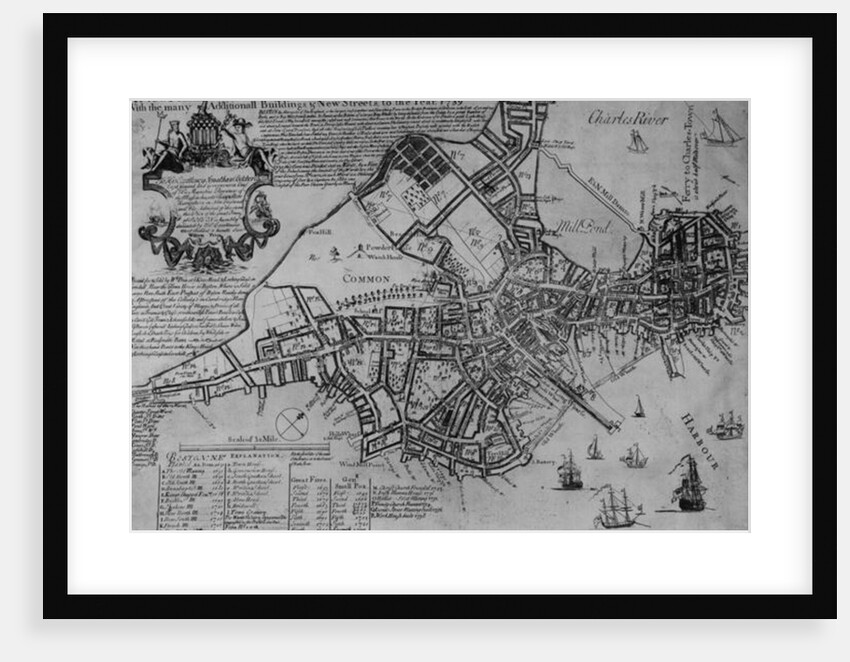 Plan of Boston, New England, 1739 by American School