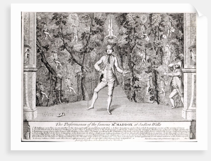 The Performances of the famous Mr. Maddox at Sadler's Wells, July 1752 by English School