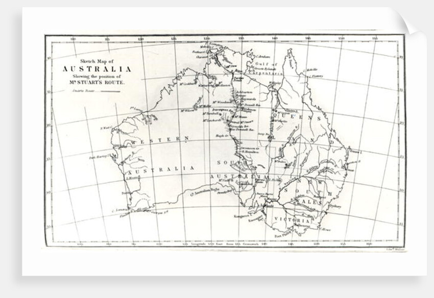 Sketch map of Australia showing the position of Mr. Stuart's Route, 1864 by English School