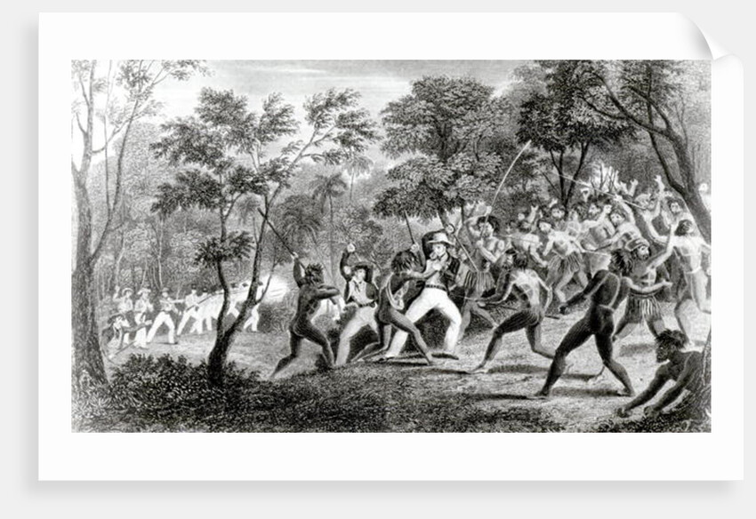Attack of the Natives of Gambier Islands, engraved by Edward Finden, 1831 by Richard B. (after) Beechey
