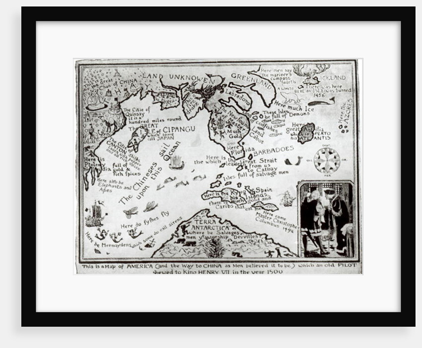 Map of America and directions to China as believed to be a copy of a 16th century original by School English