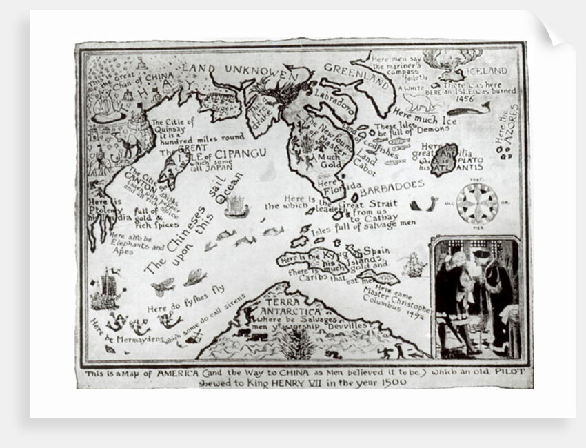 Map of America and directions to China as believed to be a copy of a 16th century original by School English