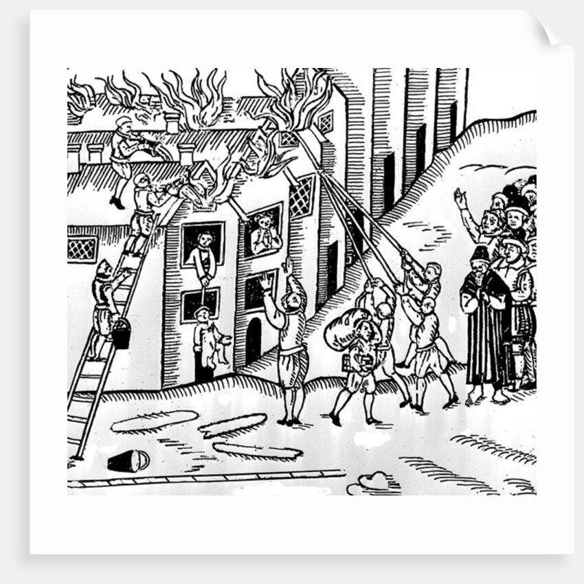 Firefighting at Tiverton, Devon, 1612 by English School