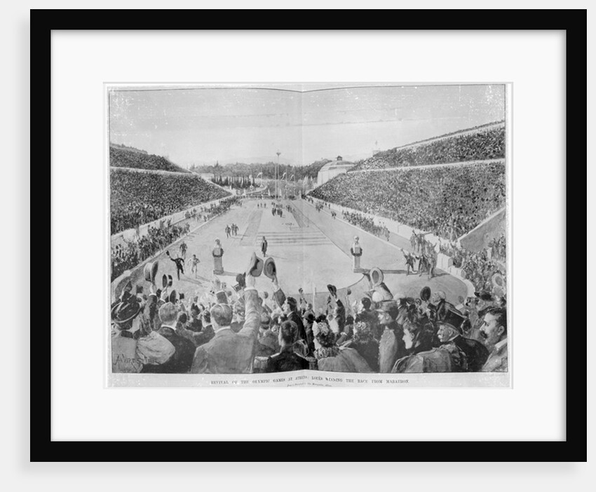 Revival of the Olympic Games in Athens: Loues winning the race from Marathon, 10th April 1896 by English School