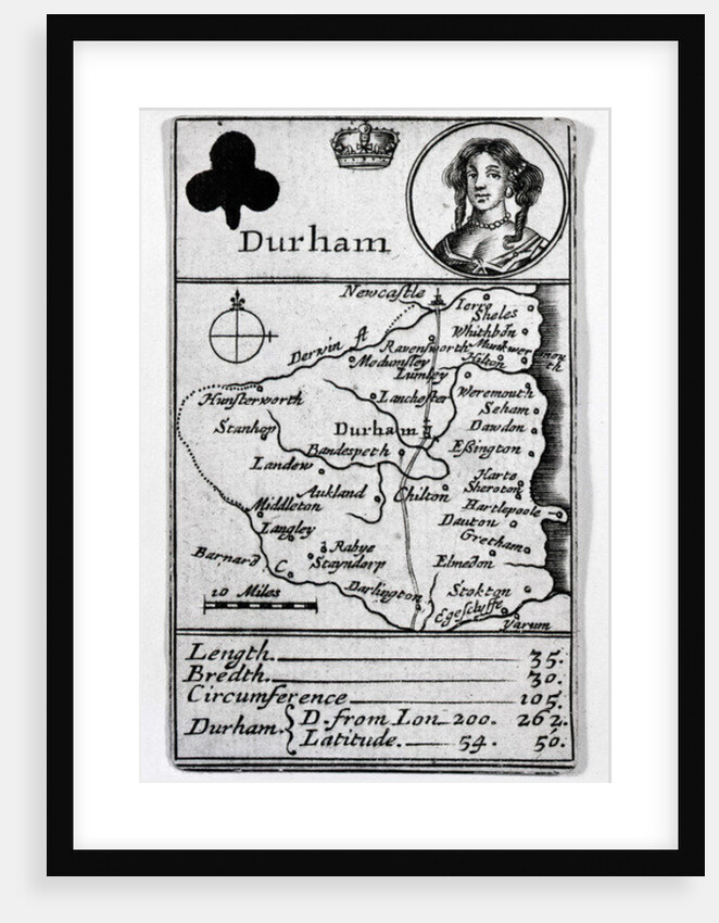 Queen of Clubs and Durham map, c.1675 by English School
