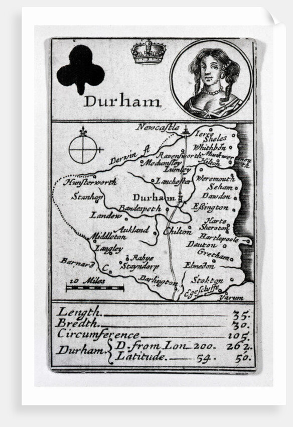 Queen of Clubs and Durham map, c.1675 by English School