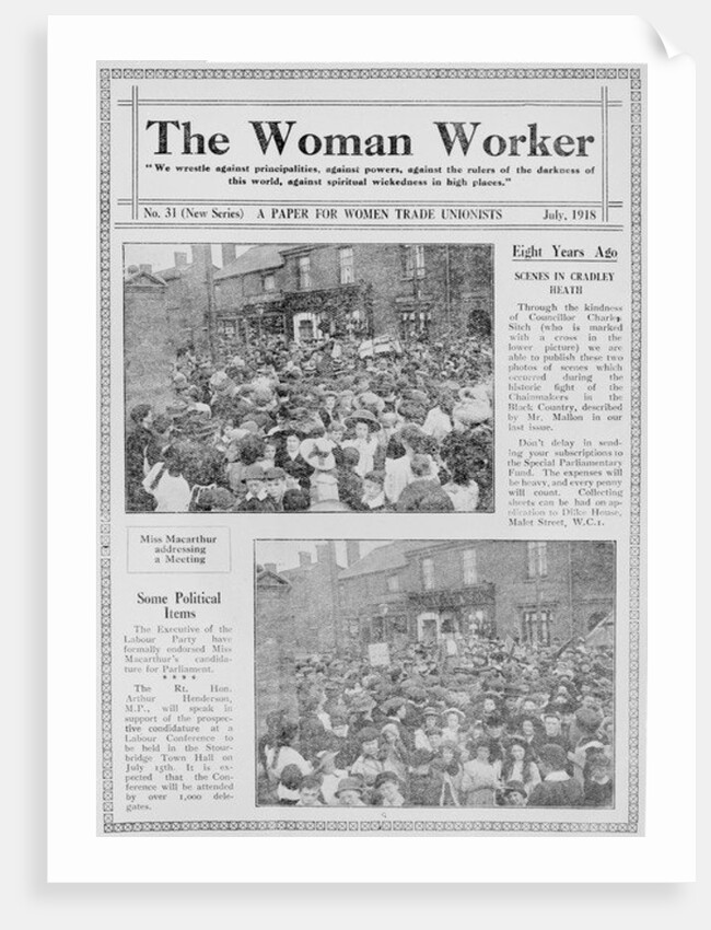The Woman Worker front page, 1918 by Anonymous