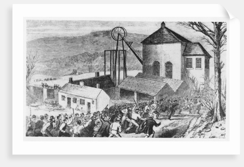 Striking miners attack cottages occupied by non-union workers, 1870 by English School