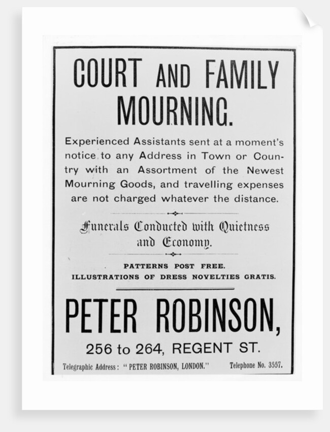 Court and family mourning advertisement by Anonymous