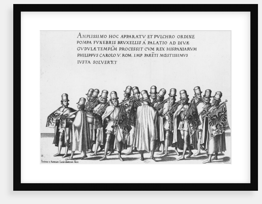 Group of trumpeters in the Funeral Procession of Emperor Charles V, 1559 by Jan van & Doetechum Lucas van& Bol Hans Doetechum the elder