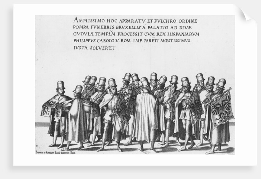 Group of trumpeters in the Funeral Procession of Emperor Charles V, 1559 by Jan van & Doetechum Lucas van& Bol Hans Doetechum the elder