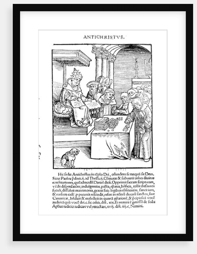 The Pope selling Indulgences from 'Passional Christi und Antichristi', published in 1521 by Lucas The Elder Cranach