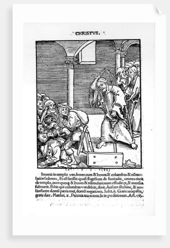 Christ Driving the Tradesmen and Money Lenders from the Temple from 'Passional Christi und Antichristi' by Philipp Melanchthon, published in 1521 by Lucas The Elder (studio of) Cranach