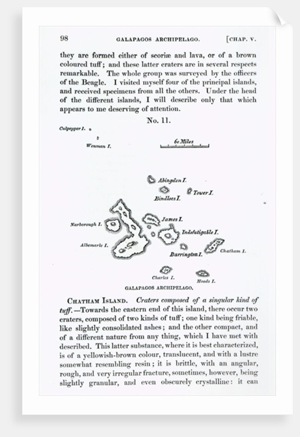 Map of the Galapagos Archipelago, 1844 by English School