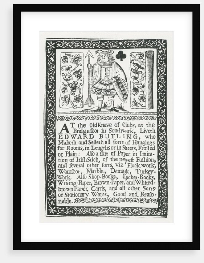 Trade card for Edward Butling, room hangings by English School