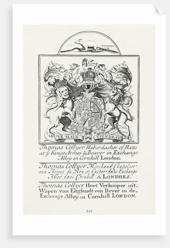 Trade card for Thomas Collyer, Cornhill Haberdasher by English School