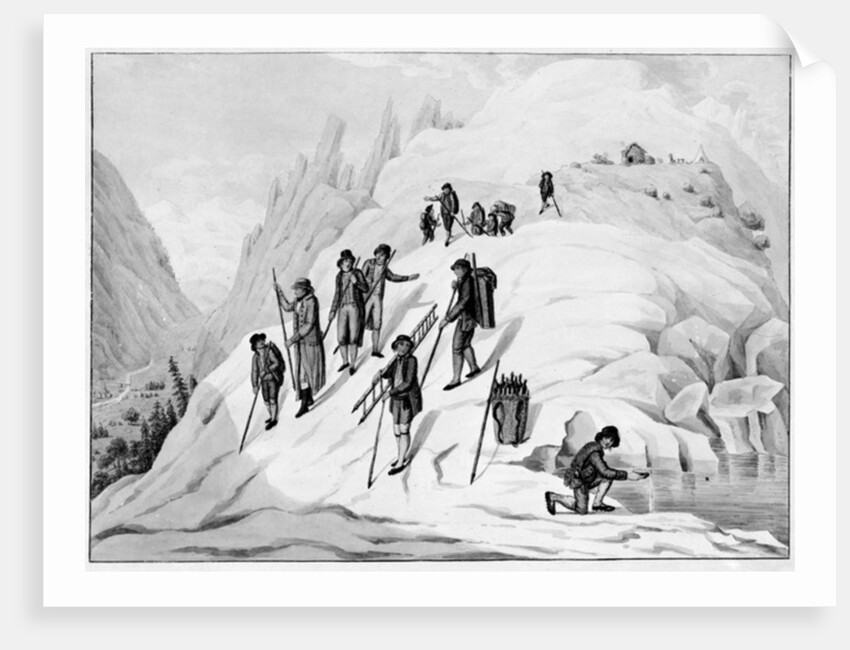 Monsieur De Saussure, his son and their guides descending the Tacul glacier, 1790 by Henri L'Eveque
