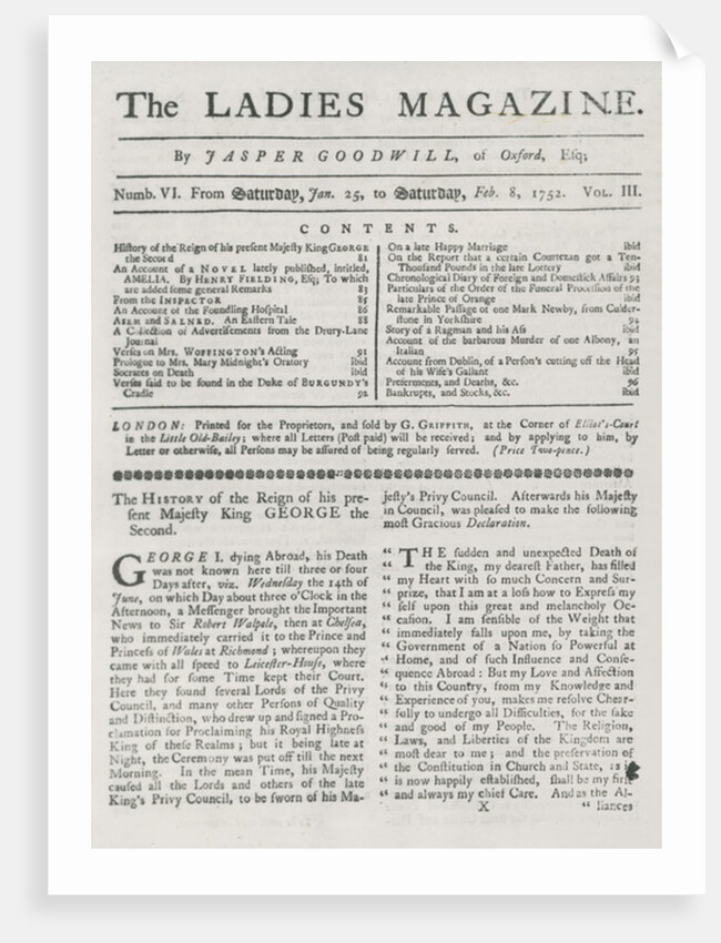 The Ladies Magazine, 1752 by English School