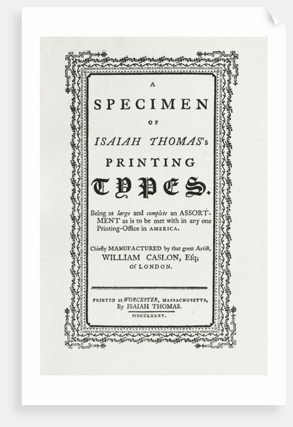 A specimen of Isaiah Thomas's printing types, 1785 by Anonymous