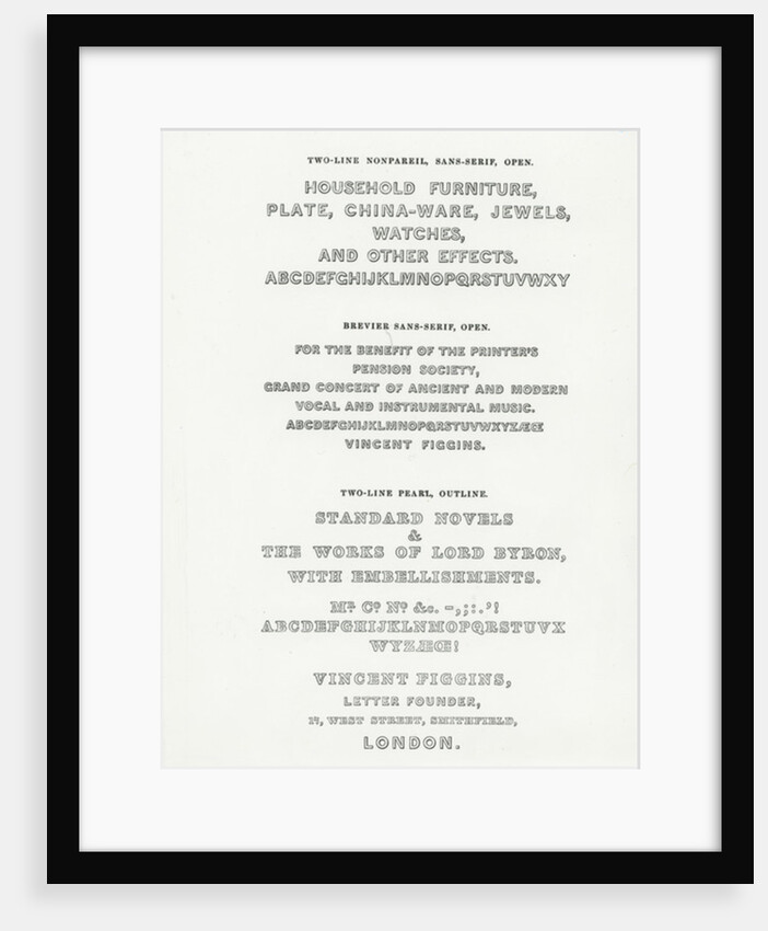 Specimen typefaces from Vincent Figgins, c.1835 by English School