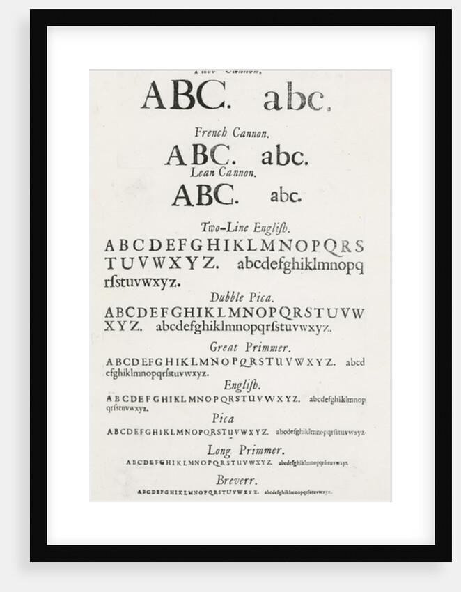 Specimen typefaces by English School