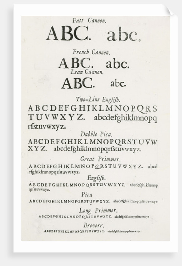 Specimen typefaces by English School