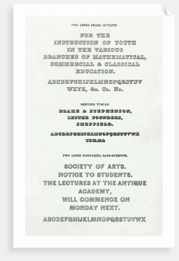 Specimen typefaces by English School