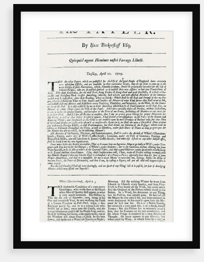 First issue of 'The Tatler, 1709 by English School