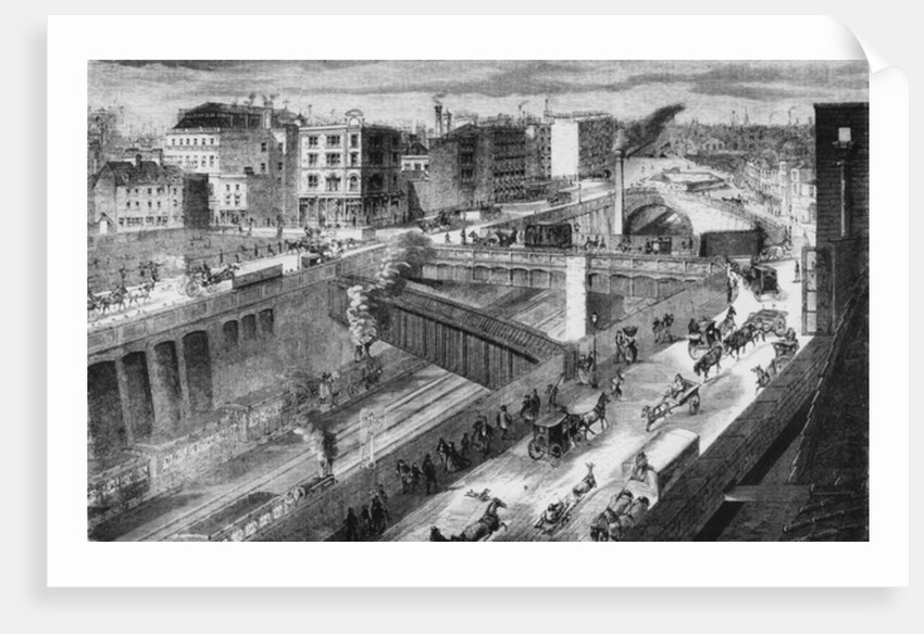 Farringdon Road and the Metropolitan Railway looking north, 1868 by English School