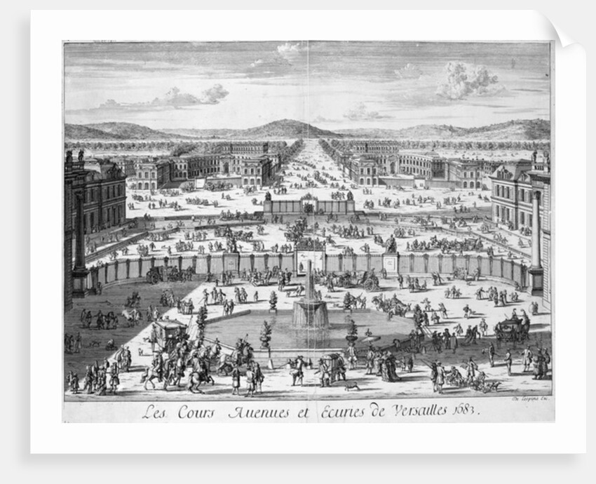 The stables and gates of Versailles seen from the Palace, 1683 by French School