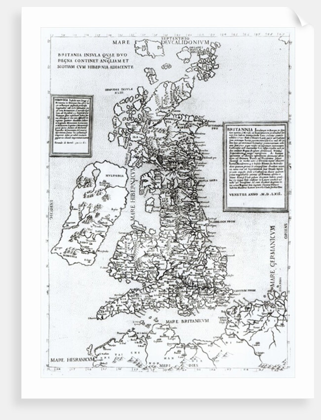 Britania Insula quae dup Regna continet Angliam et Scotiam cum Hibernia adiacente, engraved by Paulo Forlani, 1562 by Fernando Bertelli