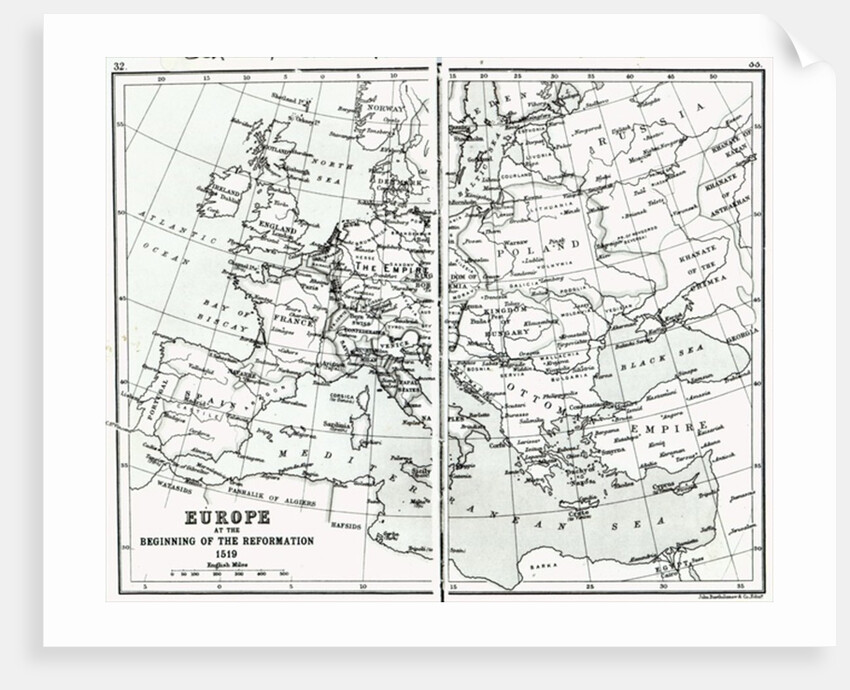 Europe in 1519, at the start of the Reformation, pub. by John Bartholomew and Co., Edinburgh by School Scottish