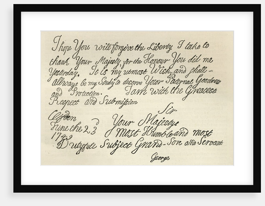 Letter from George III to his grandfather the King, 23rd June 1749, published in 'Leisure Hour', 1891 by English School