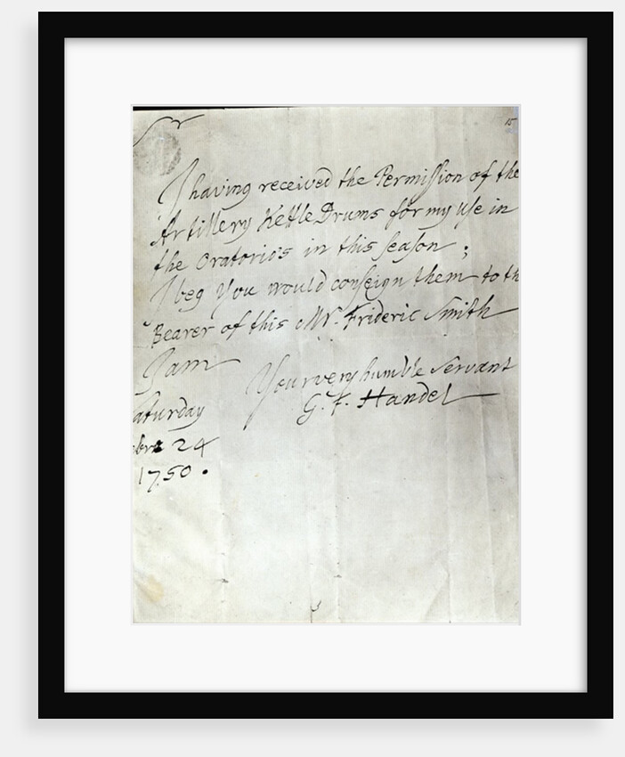 Letter from George Frederick Handel dated February 24th 1750 by George Frederick Handel